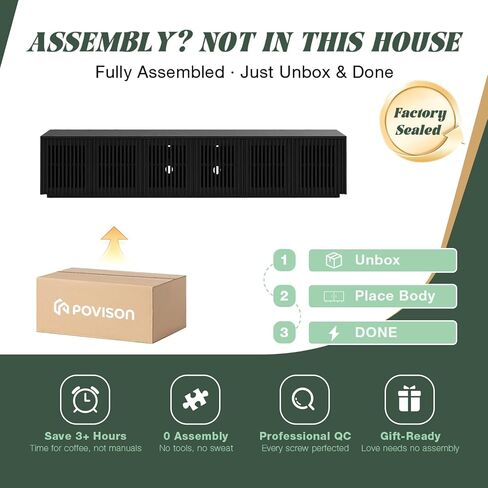 POVISON Full Assembled Mid Century Modern TV Stand, 95'' Wood Slatted TV Media Console for 85+ inch TV, Entertainment Center with Storage for Living Room Bedroom in Saudi Arabia