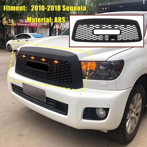 Front Grill Compatible with 2010-2018 Sequoia&2019-2021 Sequoia TRD Style Front Grill Replacement ABS Bumper Grille with Letters and 3 LED Lights in Saudi Arabia
