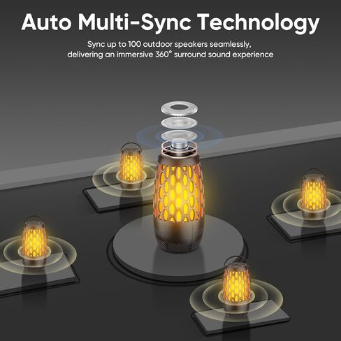 مكبرات صوت خارجية، مكبر صوت لاسلكي محمول مع أضواء لهب، مزامنة متعددة تصل إلى 100 مكبر صوت، إقران تلقائي بصوت ستيريو عالي الدقة مقاوم للماء، خطاف لشرفة الفناء، هدايا للرجال والنساء in Kuwait