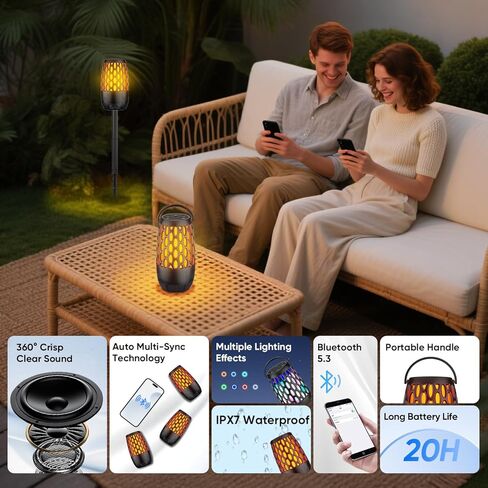 مكبرات صوت خارجية، مكبر صوت لاسلكي محمول مع أضواء لهب، مزامنة متعددة تصل إلى 100 مكبر صوت، إقران تلقائي بصوت ستيريو عالي الدقة مقاوم للماء، خطاف لشرفة الفناء، هدايا للرجال والنساء in Kuwait