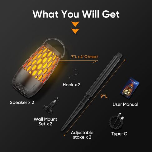 مكبرات صوت خارجية، مكبر صوت لاسلكي محمول مع أضواء لهب، مزامنة متعددة تصل إلى 100 مكبر صوت، إقران تلقائي بصوت ستيريو عالي الدقة مقاوم للماء، خطاف لشرفة الفناء، هدايا للرجال والنساء in Kuwait