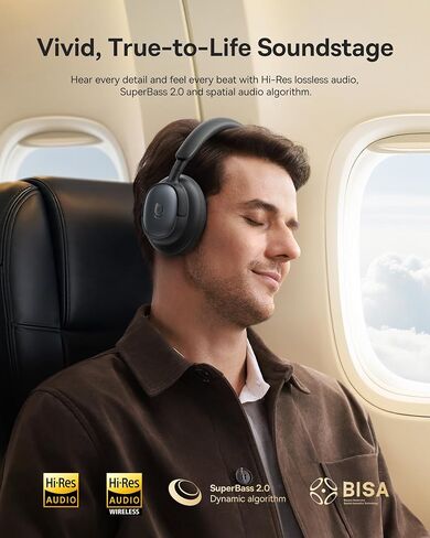 Baseus Bowie MH1 Adaptive Active Noise Cancelling Headphones, Real-Time Adaptive Hybrid ANC, SuperBass 2.0, LDAC Hi-Res Sound, 80H Playtime, Comfortable Fit, Clear Calls, Bluetooth 6.0 -Cosmic Black in Saudi Arabia