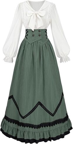NSPSTT Victorian Dress for Women Renaissance Costume Medieval Outfit Maxi Skirts Blouse 2 pcs Set in Saudi Arabia