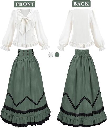 NSPSTT Victorian Dress for Women Renaissance Costume Medieval Outfit Maxi Skirts Blouse 2 pcs Set in Saudi Arabia