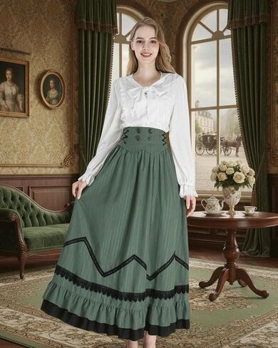 NSPSTT Victorian Dress for Women Renaissance Costume Medieval Outfit Maxi Skirts Blouse 2 pcs Set in Saudi Arabia