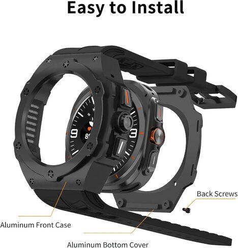 Luxury Case with Band for Samsung Galaxy Watch 8 Classic 46mm/Ultra 47mm/Watch 8 44mm, Rugged Metal Face Cover and Tactical Silicone Strap Heavy Duty Protection for Men in Saudi Arabia