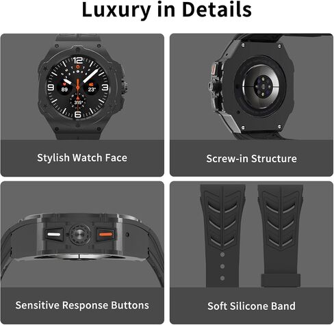 Luxury Case with Band for Samsung Galaxy Watch 8 Classic 46mm/Ultra 47mm/Watch 8 44mm, Rugged Metal Face Cover and Tactical Silicone Strap Heavy Duty Protection for Men in Saudi Arabia