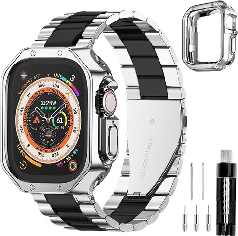 متوافق مع سوار وحافظة ساعة Apple Iwatch Ultra Series 11 10 9 8 7 6 5 4 3 2 1 SE 42 مم 46 مم 49 مم 45 مم 44 مم 41 مم 40 مم 38 مم للرجال والنساء كلاسيكي تنفيذي أنيق من الفولاذ المقاوم للصدأ للأعمال المعدنية in Kuwait
