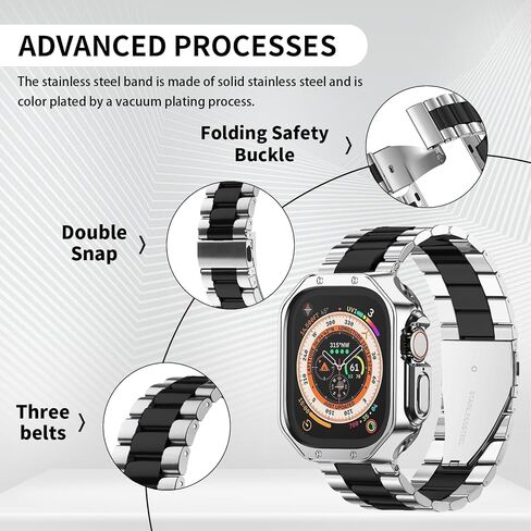 متوافق مع سوار وحافظة ساعة Apple Iwatch Ultra Series 11 10 9 8 7 6 5 4 3 2 1 SE 42 مم 46 مم 49 مم 45 مم 44 مم 41 مم 40 مم 38 مم للرجال والنساء كلاسيكي تنفيذي أنيق من الفولاذ المقاوم للصدأ للأعمال المعدنية in Kuwait