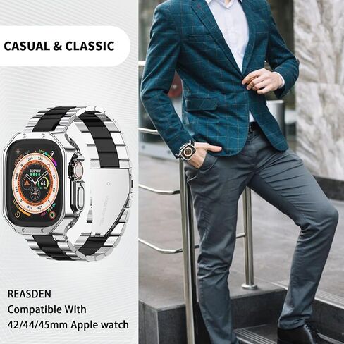 متوافق مع سوار وحافظة ساعة Apple Iwatch Ultra Series 11 10 9 8 7 6 5 4 3 2 1 SE 42 مم 46 مم 49 مم 45 مم 44 مم 41 مم 40 مم 38 مم للرجال والنساء كلاسيكي تنفيذي أنيق من الفولاذ المقاوم للصدأ للأعمال المعدنية in Kuwait