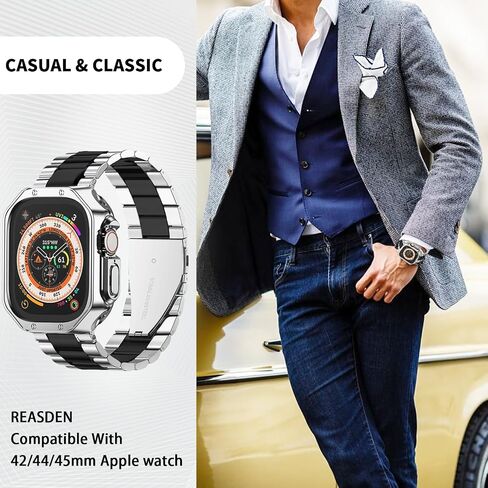 متوافق مع سوار وحافظة ساعة Apple Iwatch Ultra Series 11 10 9 8 7 6 5 4 3 2 1 SE 42 مم 46 مم 49 مم 45 مم 44 مم 41 مم 40 مم 38 مم للرجال والنساء كلاسيكي تنفيذي أنيق من الفولاذ المقاوم للصدأ للأعمال المعدنية in Kuwait