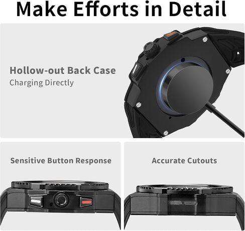 Luxury Aluminum Case with Band for Samsung Galaxy Watch Ultra 2024/2025 47mm, Rugged Military Protective Metal Face Cover with Tactical Strap for Men, Black in Saudi Arabia