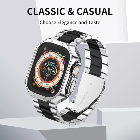 متوافق مع سوار وحافظة ساعة Apple Iwatch Ultra Series 11 10 9 8 7 6 5 4 3 2 1 SE 42 مم 46 مم 49 مم 45 مم 44 مم 41 مم 40 مم 38 مم للرجال والنساء كلاسيكي تنفيذي أنيق من الفولاذ المقاوم للصدأ للأعمال المعدنية in Kuwait