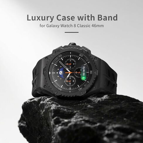 Luxury Aluminum Case with Band for Samsung Galaxy Watch Ultra 2024/2025 47mm, Rugged Military Protective Metal Face Cover with Tactical Strap for Men, Black in Saudi Arabia