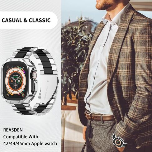 متوافق مع سوار وحافظة ساعة Apple Iwatch Ultra Series 11 10 9 8 7 6 5 4 3 2 1 SE 42 مم 46 مم 49 مم 45 مم 44 مم 41 مم 40 مم 38 مم للرجال والنساء كلاسيكي تنفيذي أنيق من الفولاذ المقاوم للصدأ للأعمال المعدنية in Kuwait