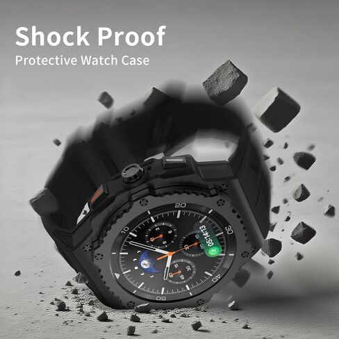 Luxury Aluminum Case with Band for Samsung Galaxy Watch Ultra 2024/2025 47mm, Rugged Military Protective Metal Face Cover with Tactical Strap for Men, Black in Saudi Arabia