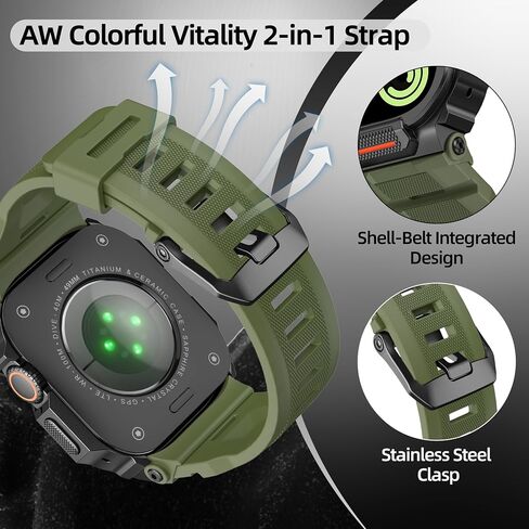 سوار معدني متين متوافق مع ساعة Apple Watch Ultra 3/2/1 مقاس 49 ملم، ممتص للصدمات ومقاوم للخدش مع سوار رياضي من السيليكون لساعة iWatch (أسود أخضر عسكري، 49 ملم - Ultra 3/Ultra 2/Ultra) in Kuwait