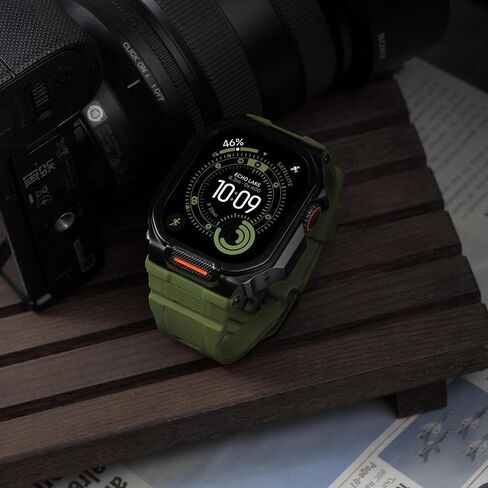 سوار معدني متين متوافق مع ساعة Apple Watch Ultra 3/2/1 مقاس 49 ملم، ممتص للصدمات ومقاوم للخدش مع سوار رياضي من السيليكون لساعة iWatch (أسود أخضر عسكري، 49 ملم - Ultra 3/Ultra 2/Ultra) in Kuwait