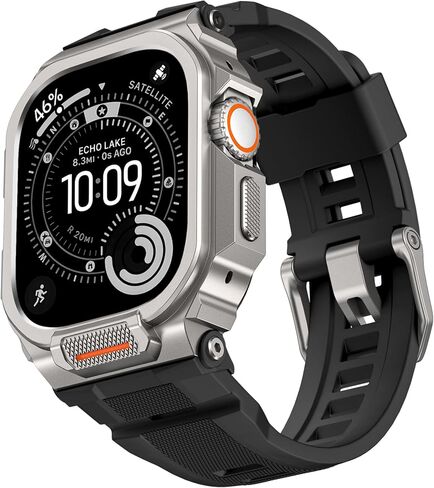 سوار معدني متين متوافق مع ساعة Apple Watch Ultra 3/2/1 مقاس 49 ملم، ممتص للصدمات ومقاوم للخدش مع سوار رياضي من السيليكون لساعة iWatch (أسود أخضر عسكري، 49 ملم - Ultra 3/Ultra 2/Ultra) in Kuwait