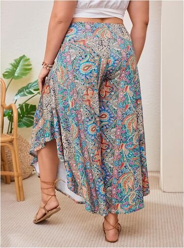 Women's Plus Size Tribal Palazzo Pants Boho High Waist Asymmetrical Baggy Vacation Trousers in Saudi Arabia