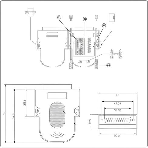 DB44 Solderless Connector, Male RS232 D-SUB Serial to 44-pin Port Terminal Adapter Breakout Board with Case Long Bolts Nuts in Saudi Arabia