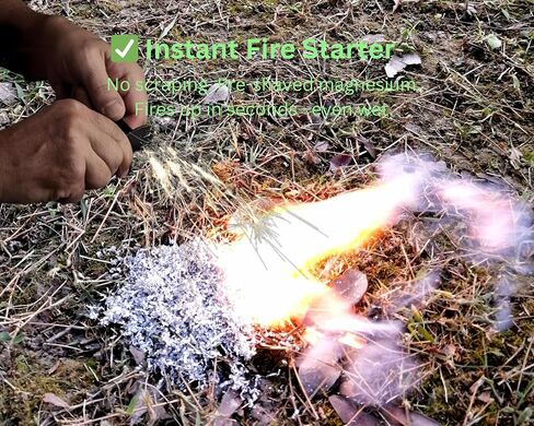 Fire Starter Kit with 10 Bags Magnesium Shavings + 5-in-1 Survival Tool + Optional Wax Rope & Emergency Blanket | Camping, Hiking, Bushcraft Gear in Saudi Arabia