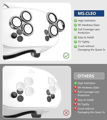 واقي عدسة الكاميرا مكون من قطعتين لـ Meta/Oculus Quest 3s، غطاء عدسة ملحقات الواقع الافتراضي، واقي شاشة كامل الغطاء من الزجاج المقسى 9H، مضاد للخدش ومضاد لبصمات الأصابع لتعزيز وضوح الواقع الافتراضي (عبوتان فضيتان) in Kuwait