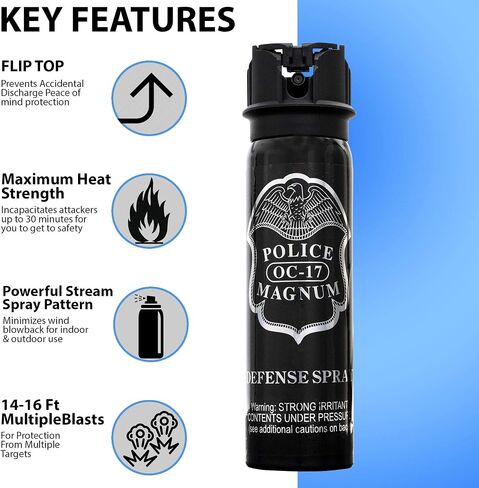 POLICE MAGNUM Pepper Spray للدفاع عن النفس - علبة محمولة ذات قوة قصوى - 4 أونصة علوية in Kuwait