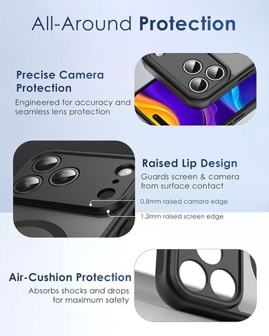 iPhone 17 Pro Max 6.9" Black case Compatible with MagSafe. Slim, Shockproof TPU+PC Bumper Offers Strong Drop and Scratch Protection. Magnetic, Durable, and Charger-Friendly Protective Cover. in Saudi Arabia