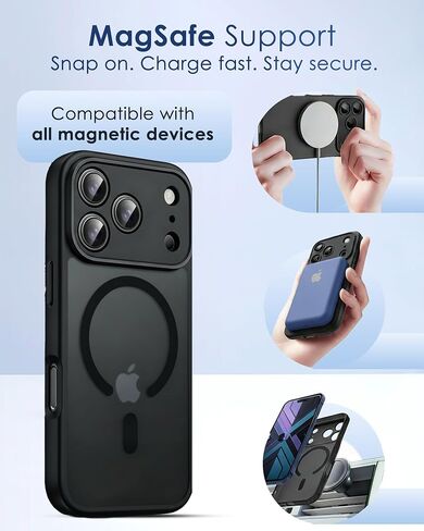 iPhone 17 Pro Max 6.9" Black case Compatible with MagSafe. Slim, Shockproof TPU+PC Bumper Offers Strong Drop and Scratch Protection. Magnetic, Durable, and Charger-Friendly Protective Cover. in Saudi Arabia