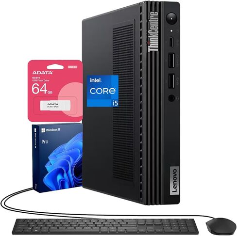 كمبيوتر مكتبي صغير الحجم Lenovo ThinkCentre M90q Business، Intel 14-Core i5-13500، ذاكرة الوصول العشوائي DDR5 سعة 32 جيجابايت، SSD 1 تيرابايت، دعم شاشتين 4K، HDMI، DP، Wi-Fi، لوحة مفاتيح سلكية وماوس، Windows 11 Pro، حزمة محرك أقراص فلاش USB Adata in Kuwait