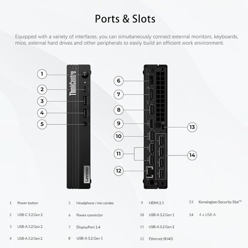 كمبيوتر مكتبي صغير الحجم Lenovo ThinkCentre M90q Business، Intel 14-Core i5-13500، ذاكرة الوصول العشوائي DDR5 سعة 32 جيجابايت، SSD 1 تيرابايت، دعم شاشتين 4K، HDMI، DP، Wi-Fi، لوحة مفاتيح سلكية وماوس، Windows 11 Pro، حزمة محرك أقراص فلاش USB Adata in Kuwait