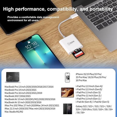 SD Card Reader, SD Card Reader for iPhone 17/16/15 Pro Max/iPad/MacBook, USB C SD Cards Reader for Camera Viewer, Support SD, Micro SD & TF Card, Plug and Play, No App Driver Required in Saudi Arabia