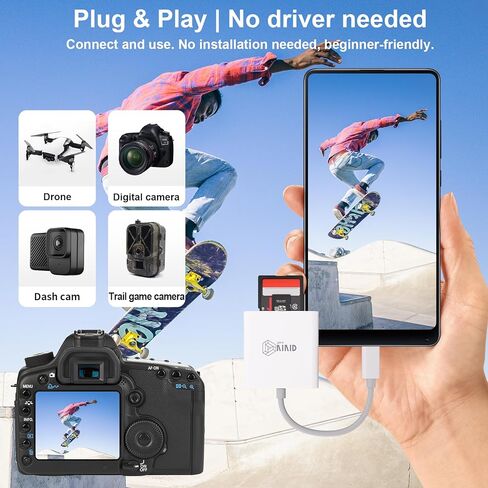 SD Card Reader, SD Card Reader for iPhone 17/16/15 Pro Max/iPad/MacBook, USB C SD Cards Reader for Camera Viewer, Support SD, Micro SD & TF Card, Plug and Play, No App Driver Required in Saudi Arabia