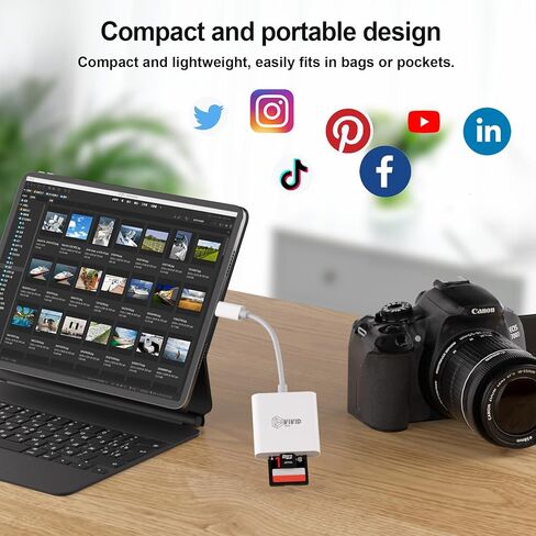 SD Card Reader, SD Card Reader for iPhone 17/16/15 Pro Max/iPad/MacBook, USB C SD Cards Reader for Camera Viewer, Support SD, Micro SD & TF Card, Plug and Play, No App Driver Required in Saudi Arabia