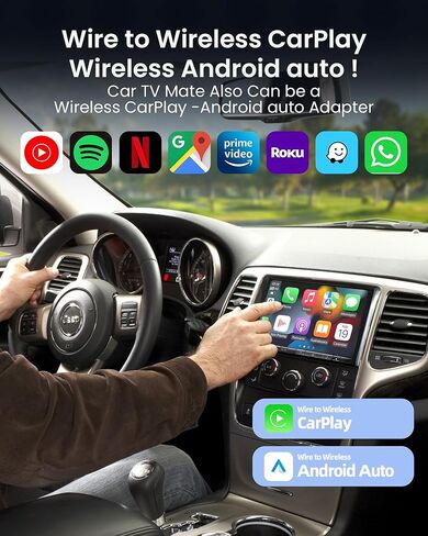 4-in-1 Car TV Mate Max Adapter Support HDMI Input, Wireless CarPlay & Android Auto, Screen Mirroring, Compatible with Fire TV Stick, Gaming Console, Tv Box, for 98% Cars with Wired CarPlay in Kuwait