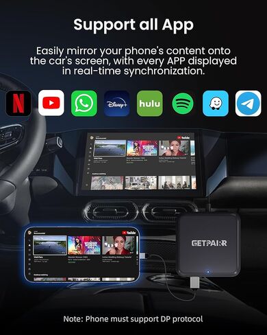4-in-1 Car TV Mate Max Adapter Support HDMI Input, Wireless CarPlay & Android Auto, Screen Mirroring, Compatible with Fire TV Stick, Gaming Console, Tv Box, for 98% Cars with Wired CarPlay in Kuwait