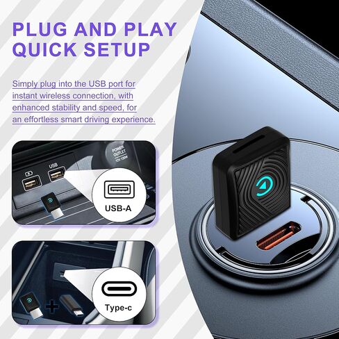 محول Feitenn Wireless CarPlay لأجهزة Apple iPhone، اتصال سلس متعدد المستخدمين، تحويل سلكي إلى تشغيل سيارة لاسلكي، عصا دونجل لسيارة Apple السلكية CarPlay، لهاتف iPhone iOS 10+، التوصيل والتشغيل (أسود) in Kuwait