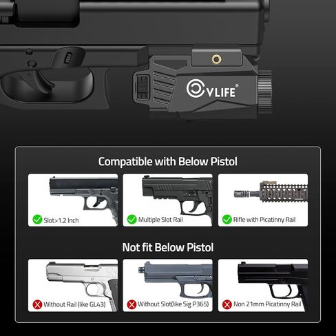 CVLIFE 600 Lumens Pistol Light Laser Combo - ضوء مسدس منزلق قابل لإعادة الشحن متوافق مع سكة ​​Glock وPicatinny. مصباح يدوي مسدس تكتيكي مع ليزر أحمر للدفاع عن المنزل in Saudi Arabia