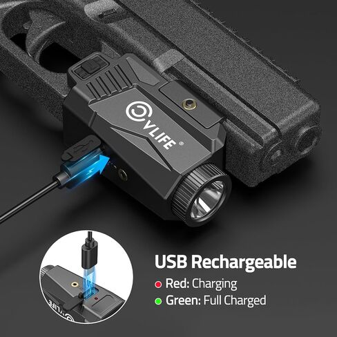 CVLIFE 600 Lumens Pistol Light Laser Combo - ضوء مسدس منزلق قابل لإعادة الشحن متوافق مع سكة ​​Glock وPicatinny. مصباح يدوي مسدس تكتيكي مع ليزر أحمر للدفاع عن المنزل in Saudi Arabia