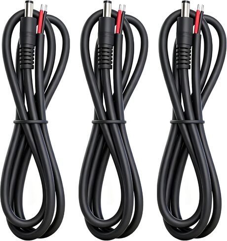 16AWG DC5525 Power Cable, 5.5mm x 2.5mm Male Barrel Plug, 3.3ft, 3-Pack | For CCTV Security Camera, DVR, LED Light Strip, 15A 12V/24V in Kuwait