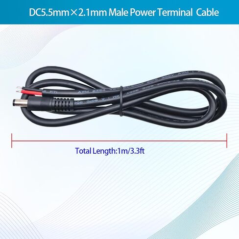 16AWG DC5525 Power Cable, 5.5mm x 2.5mm Male Barrel Plug, 3.3ft, 3-Pack | For CCTV Security Camera, DVR, LED Light Strip, 15A 12V/24V in Kuwait