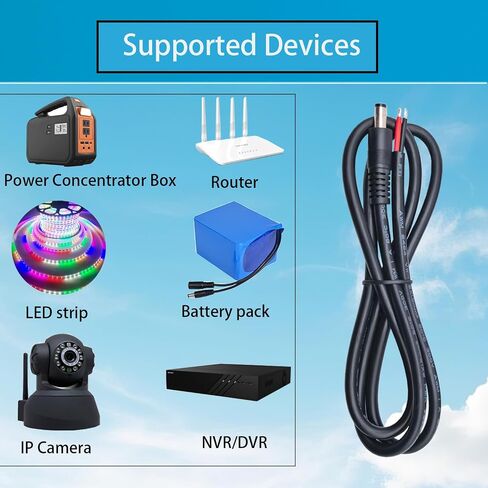 16AWG DC5525 Power Cable, 5.5mm x 2.5mm Male Barrel Plug, 3.3ft, 3-Pack | For CCTV Security Camera, DVR, LED Light Strip, 15A 12V/24V in Kuwait