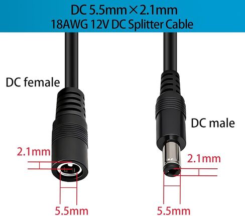 3 عبوات 18AWG DC 5.5 مم × 2.1 مم 12 فولت/24 فولت تيار مستمر كابل مقسم الطاقة، 1 أنثى إلى 2 ذكر لكاميرات المراقبة CCTV، وشرائط إضاءة LED، والأجهزة الأخرى ذات مدخل واحد ومصدر طاقة مزدوج الإخراج. in Kuwait