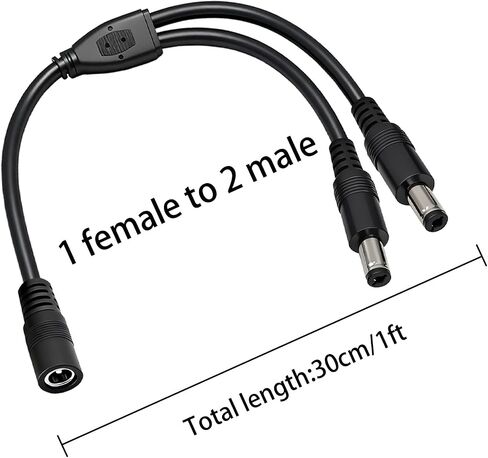 3 عبوات 18AWG DC 5.5 مم × 2.1 مم 12 فولت/24 فولت تيار مستمر كابل مقسم الطاقة، 1 أنثى إلى 2 ذكر لكاميرات المراقبة CCTV، وشرائط إضاءة LED، والأجهزة الأخرى ذات مدخل واحد ومصدر طاقة مزدوج الإخراج. in Kuwait