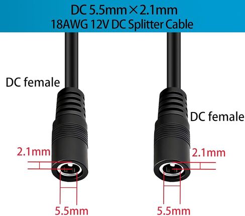3 عبوات 18AWG DC 5.5 مم × 2.1 مم 12 فولت/24 فولت تيار مستمر كابل مقسم الطاقة، 1 أنثى إلى 2 ذكر لكاميرات المراقبة CCTV، وشرائط إضاءة LED، والأجهزة الأخرى ذات مدخل واحد ومصدر طاقة مزدوج الإخراج. in Kuwait