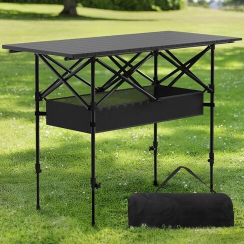 4FT Folding Camping Table,Portable Roll-up Picnic Table with Carry Bag & Mesh Storage,Lightweight Camp Table for Camping,Picnic,Backyard,Party,Patio,BBQ in Saudi Arabia
