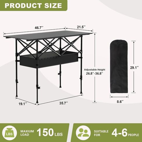 4FT Folding Camping Table,Portable Roll-up Picnic Table with Carry Bag & Mesh Storage,Lightweight Camp Table for Camping,Picnic,Backyard,Party,Patio,BBQ in Saudi Arabia