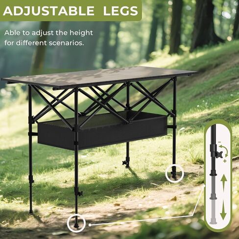 4FT Folding Camping Table,Portable Roll-up Picnic Table with Carry Bag & Mesh Storage,Lightweight Camp Table for Camping,Picnic,Backyard,Party,Patio,BBQ in Saudi Arabia