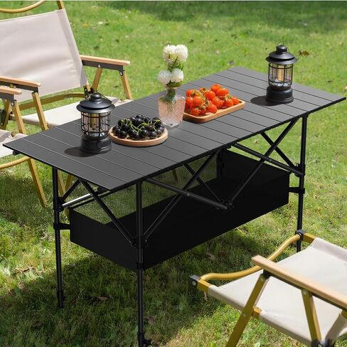4FT Folding Camping Table,Portable Roll-up Picnic Table with Carry Bag & Mesh Storage,Lightweight Camp Table for Camping,Picnic,Backyard,Party,Patio,BBQ in Saudi Arabia
